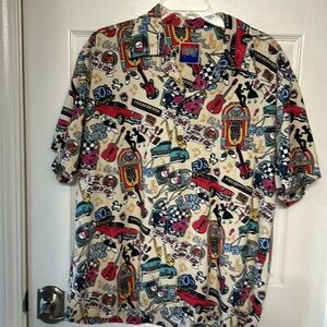 Retro 50s Rock 'n' Roll Casual Button Down Shirt Y2K vintage